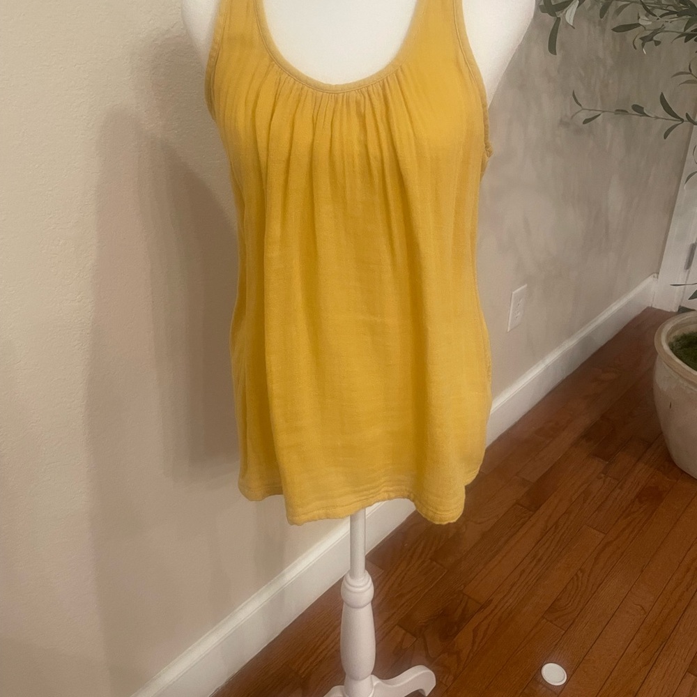 LOFT Mustard Yellow Gathered Scoop Neck Tank